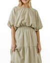 English Factory Balloon-sleeve Crop Top In Olive