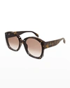 Alexander Mcqueen Spike Stud Square Acetate Sunglasses In Shiny Dark Havana