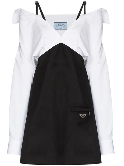 Prada Panelled V-neck Dress In Schwarz