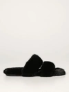 Saint Laurent Bleach Faux Fur Slides In Black