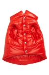 Moncler Logo Quilted Nylon Pet Jacket In Red