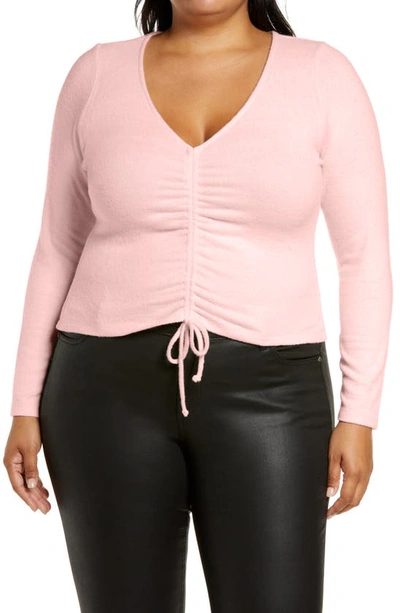 Open Edit Ruched V-neck Top In Pink Smoke