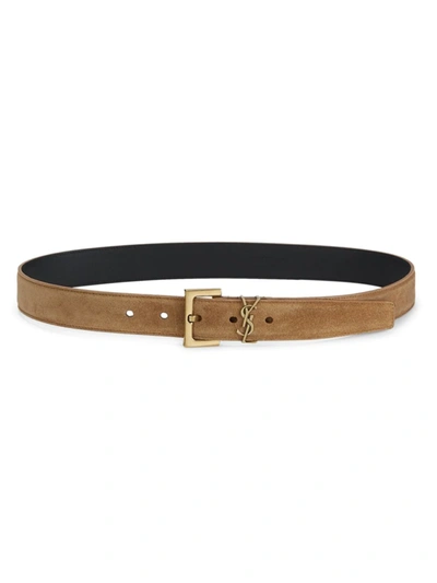 Saint Laurent Monogram Suede Belt In Earth