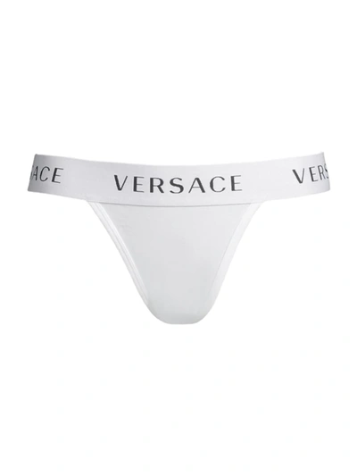 Versace Logo Jacquard Thong In White
