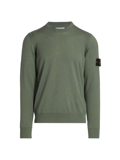 Stone Island Cotton Sweater With Logo Patch - Atterley In Sage