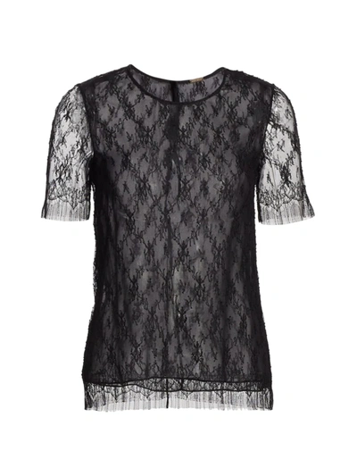 Adam Lippes Embroidered Chantilly Lace Top In Black
