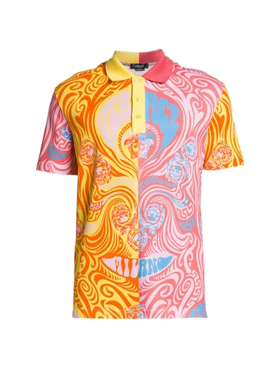 Versace Men's Two-tone Short-sleeve Piqué Polo In Pineapple Candy
