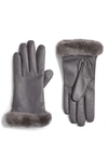 Ugg Genuine Shearling Leather Tech Gloves In Metal