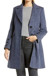 Sam Edelman Mini Herringbone Notch Collar Wool Blend Coat In Navy
