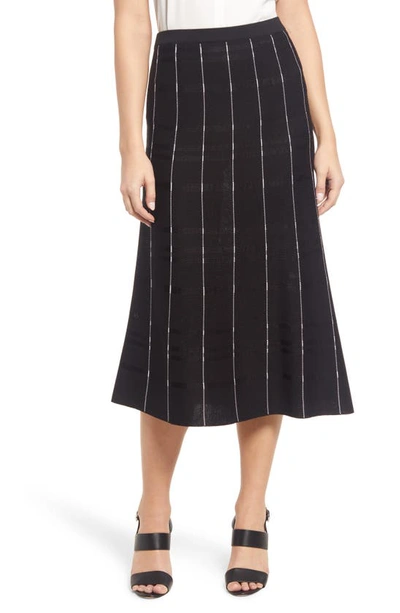 Ming Wang Stripe Stitch A-line Skirt In Black/white