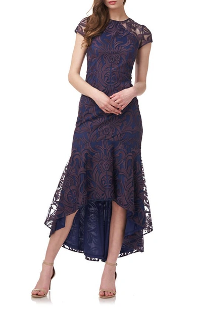 Js Collections Js Collection Embroidered High-low Dress In Plum/navy