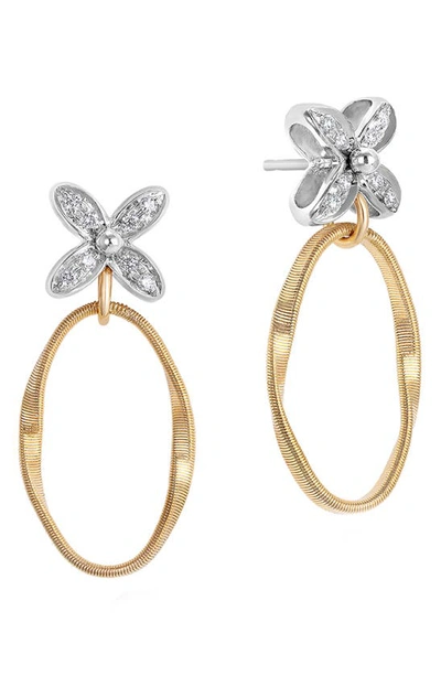 Marco Bicego 18k White & Yellow Gold Marrakech Onde Diamond Flower Drop Earrings In White/gold