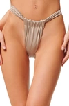 Good American Shiny Ruched Bikini Bottoms In Mink001