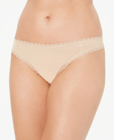 Calvin Klein Lace-trim Thong In Bare (nude )