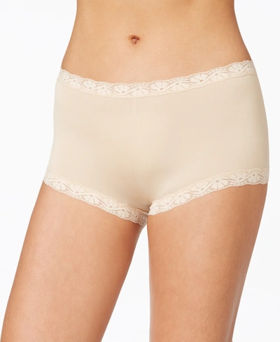 Maidenform Lace Trim Microfiber Boyshort Underwear 40760 In Latte (nude )