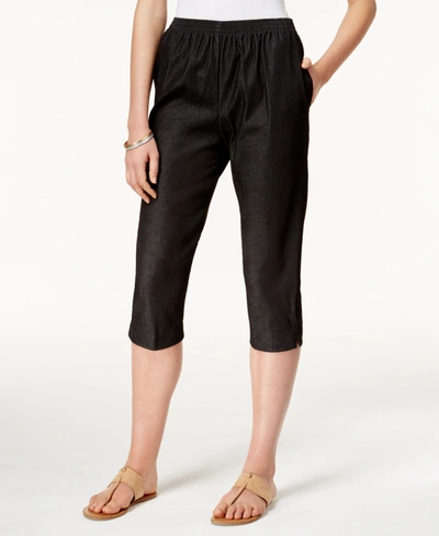 Alfred Dunner Classics Pull-on Cropped Denim Pants In Black