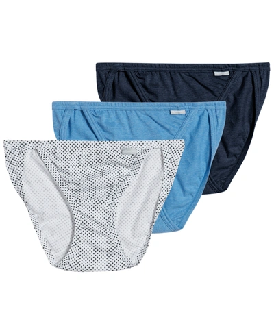 Jockey Elance String Bikini Underwear 3 Pack 1483 In Deep Blue Heather/deep Blue Dot/sea Blue