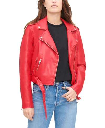 Levi's Women's Faux-leather Belted Hem Moto Jacket In Red Tab