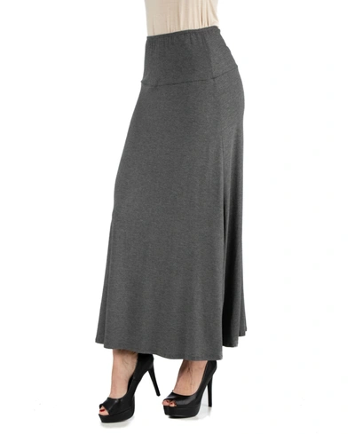 24seven Comfort Apparel Women's Plus Size Elastic Waist Maxi Skirt In Smoke