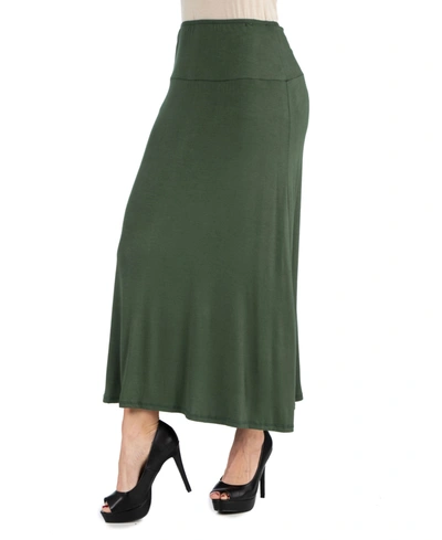 24seven Comfort Apparel Womens Elastic Waist Solid Color Maternity Maxi Skirt In Olive