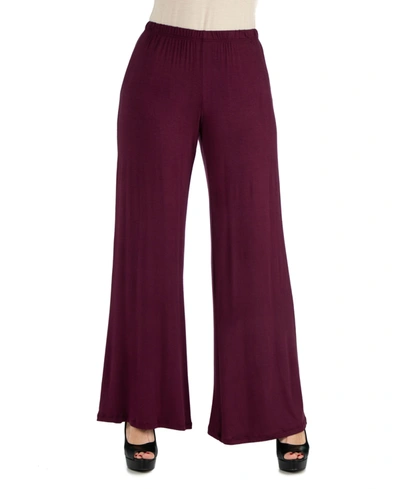 24seven Comfort Apparel Women's Plus Size Wide Leg Palazzo Pants In Wine