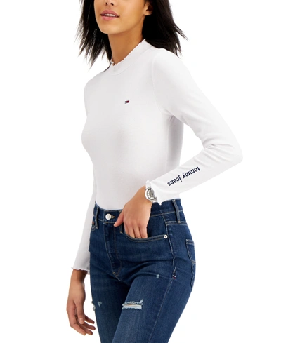 Tommy Jeans Ribbed Thong Bodysuit In Bright White