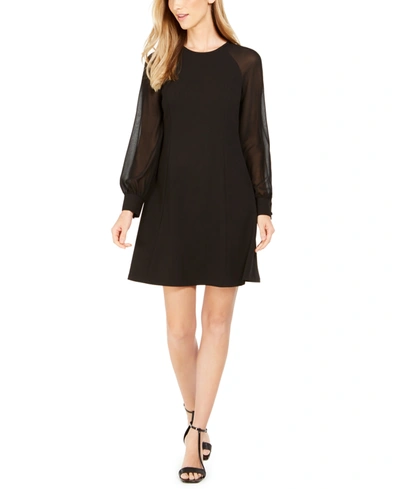 Calvin Klein Illusion-sleeve A-line Dress In Black