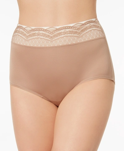 Warner's No Pinching No Problems Lace-waist Brief Underwear Rs7401p In Toasted Almond (nude )