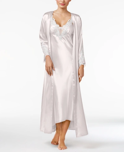 Flora By Flora Nikrooz Stella Satin Venise Trim Gown Robe Separates In Ivory