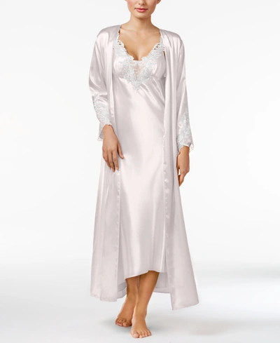 Flora By Flora Nikrooz Stella Satin Venise Trim Gown Robe Separates In Almond