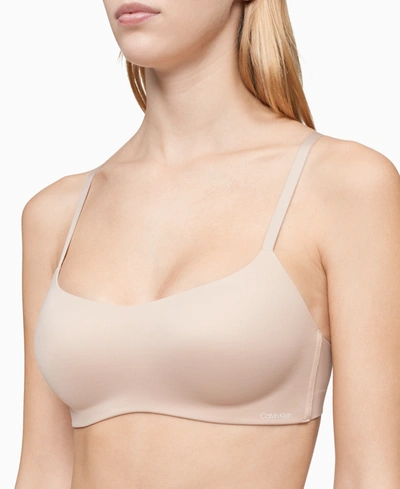 Calvin Klein Pure Ribbed Lightly Lined Bralette In Honey Almond (nude )