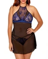 ICOLLECTION JOLENE PLUS SIZE VERY SHEER FLORAL LACE HALTER BABYDOLL AND SCALLOPED LACE PANTY 2PC LINGERIE SET