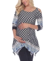 White Mark Women's Maternity Plus Size Printed Cold Shoulder Tunic Top In Grey