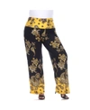 White Mark Women's Plus Size Floral Paisley Printed Palazzo Pants In Black Gold Multi