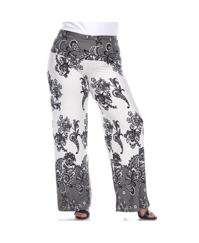 White Mark Women's Plus Size Floral Paisley Printed Palazzo Pants In Grey