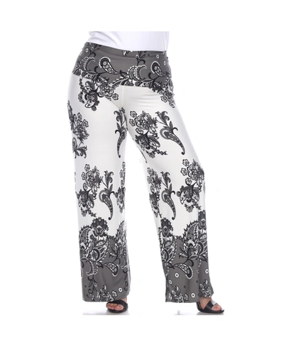 White Mark Women's Plus Size Floral Paisley Printed Palazzo Pants In White Multi