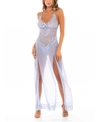 Oh La La Cheri Plus Size Soft Cup Gown With Lace Detail And G-string In Opnblue