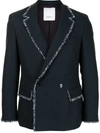 Ports V Fringe-trim Double-breasted Blazer In Blue