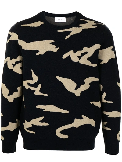 Ports V Camouflage-pattern Wool Sweater In Blue