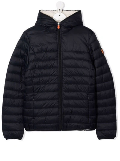 Save The Duck Teen Logo-patch Puffer Jacket In Blue