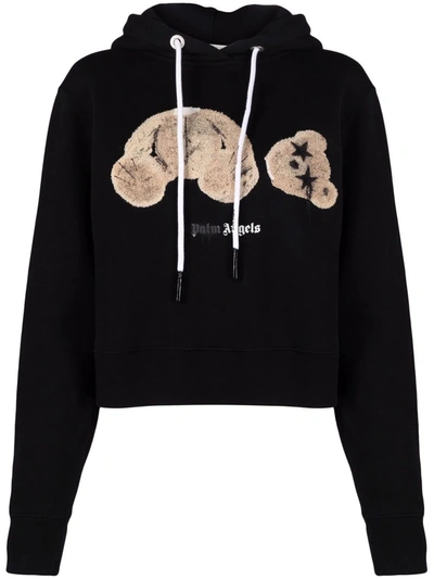 Palm Angels Sprayed Bear Logo Hoodie In Black