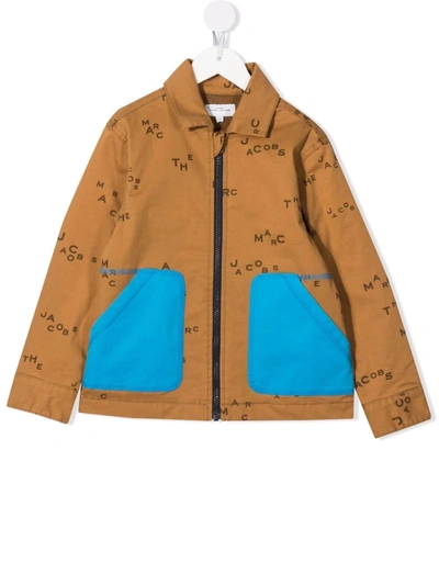 The Marc Jacobs Kids' All-over Logo Print Twill Over-shirt In Brown