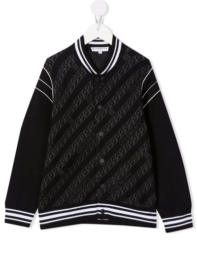 Givenchy Kids' Intarsia-knit Chain Bomber Jacket In Black