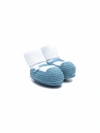 Little Bear Knitted Button-detail Slippers In Blue