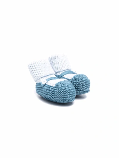 Little Bear Babies' Knitted Button-detail Slippers In Blue