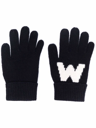 Marni Kids' Intarsia Logo Knit Gloves In Blue