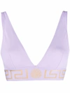 Versace Purple Greca Border Triangle Bikini Top In Purple