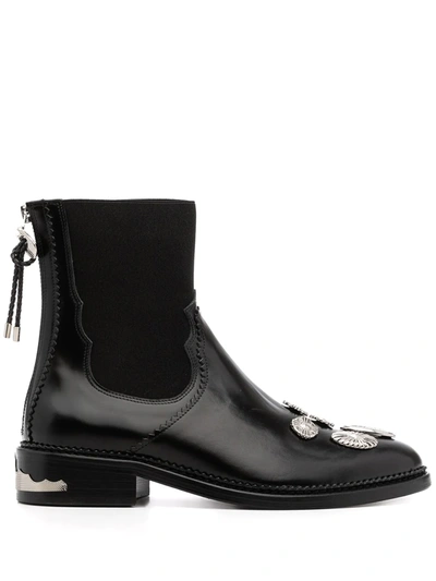 Toga Mix-badge Leather Ankle Boots In Black