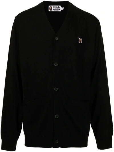 A Bathing Ape Ape Patch Knitted Cardigan In Black