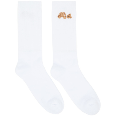 Palm Angels White Bear-embroidered Cotton-blend Socks